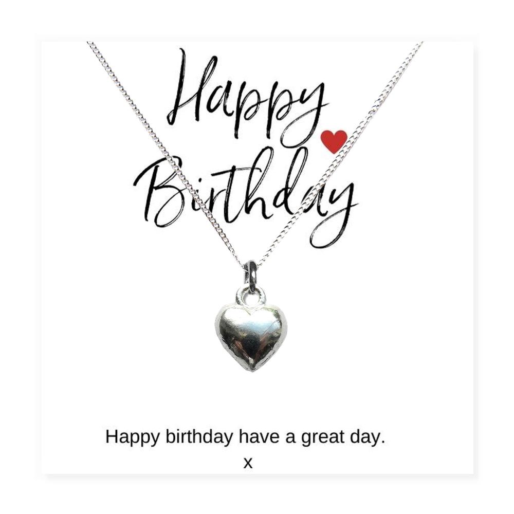 Happy Birthday Silver Heart Charm Necklace & Gift Card