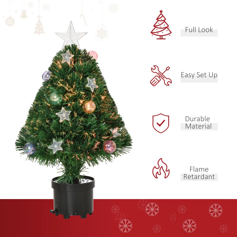 HOMCOM 2FT Pre-lit Artificial Tabletop Christmas Tree