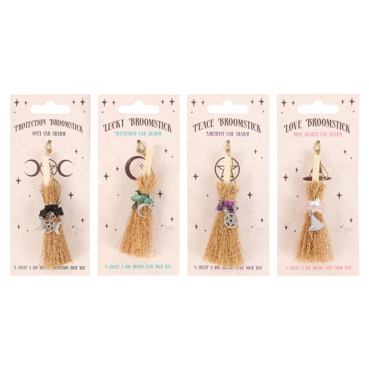 Pack of 12 Lucky Crystal Broomstick Car Charms