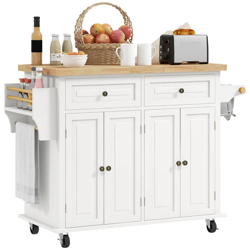 HOMCOM Rolling Kitchen Island Storage Trolley - Cream
