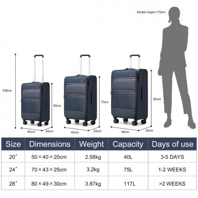 3 piece lightweight soft shell luggage set - navy