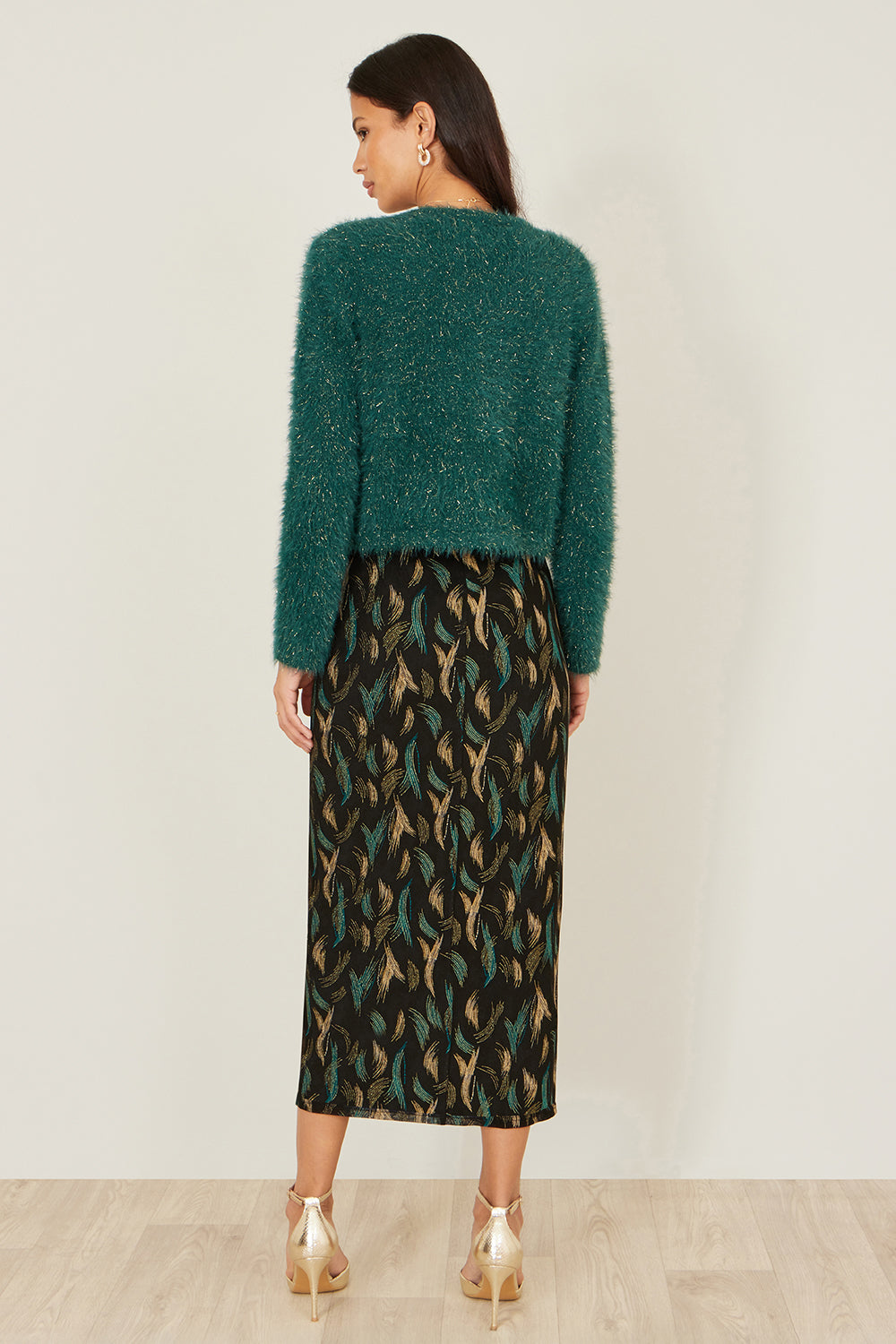 Yumi Green Metallic Fluffy Eyelash Bolero