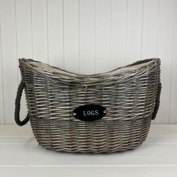 Oval Tapered Log Basket with Two Hessian Ears TD60x40.5 xH37/29 x B41.5x28cm Weight-1400g