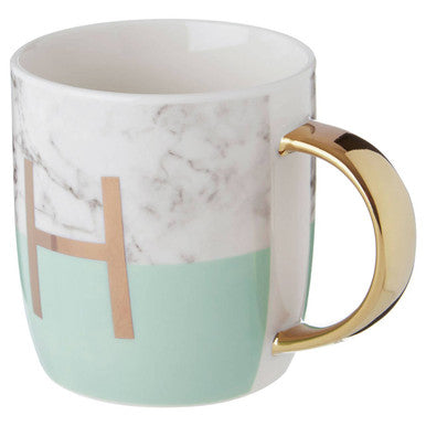 Frosted Deco Marble Effect And Pastel Green Monogram Mug H
