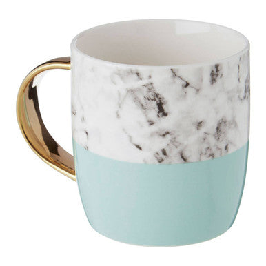 Frosted Deco Marble Effect And Pastel Green Monogram Mug H