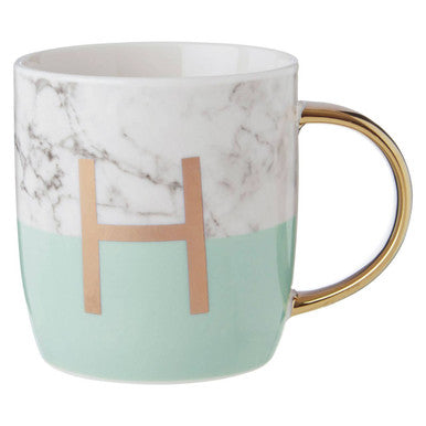 Frosted Deco Marble Effect And Pastel Green Monogram Mug H