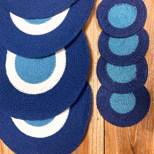 Set of Evil Eye Jute Rope Coasters & Mats (4 of each)