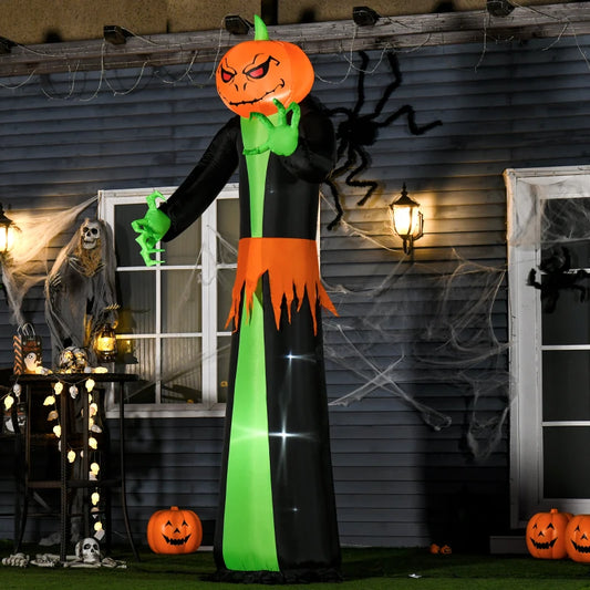 HOMCOM 9FT Inflatable Halloween Pumpkin Ghost with Built in LED