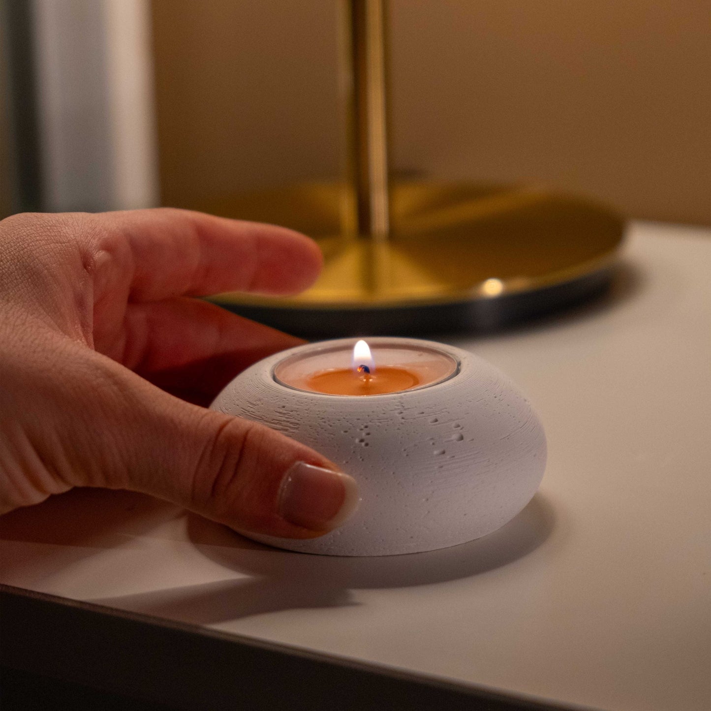 WHITE CONCRETE TEALIGHT HOLDER DOUBLE SET