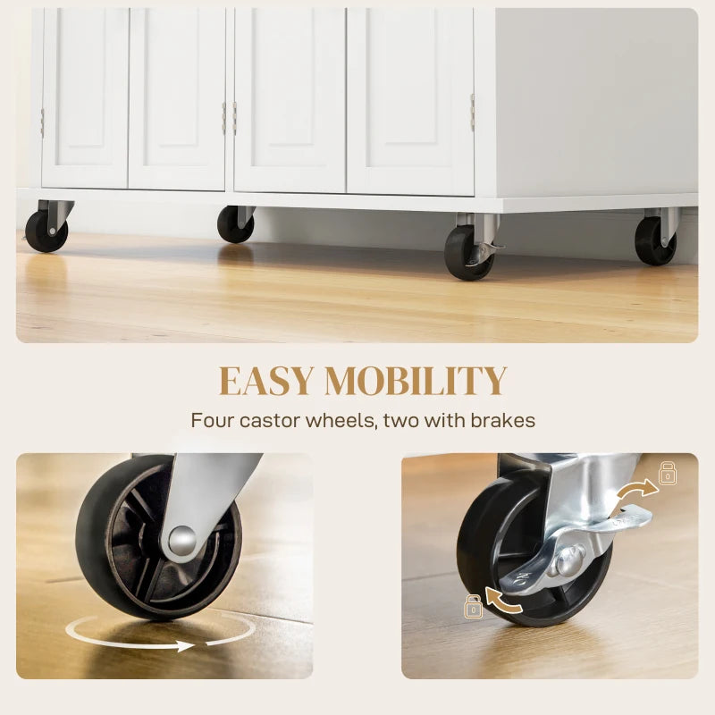 HOMCOM Rolling Kitchen Island Storage Trolley - Cream