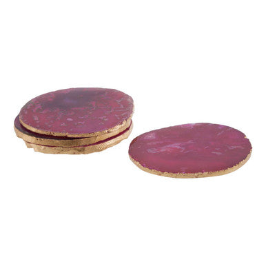 Bowerbird Set of 4 Agate Pink And Gold Coasters