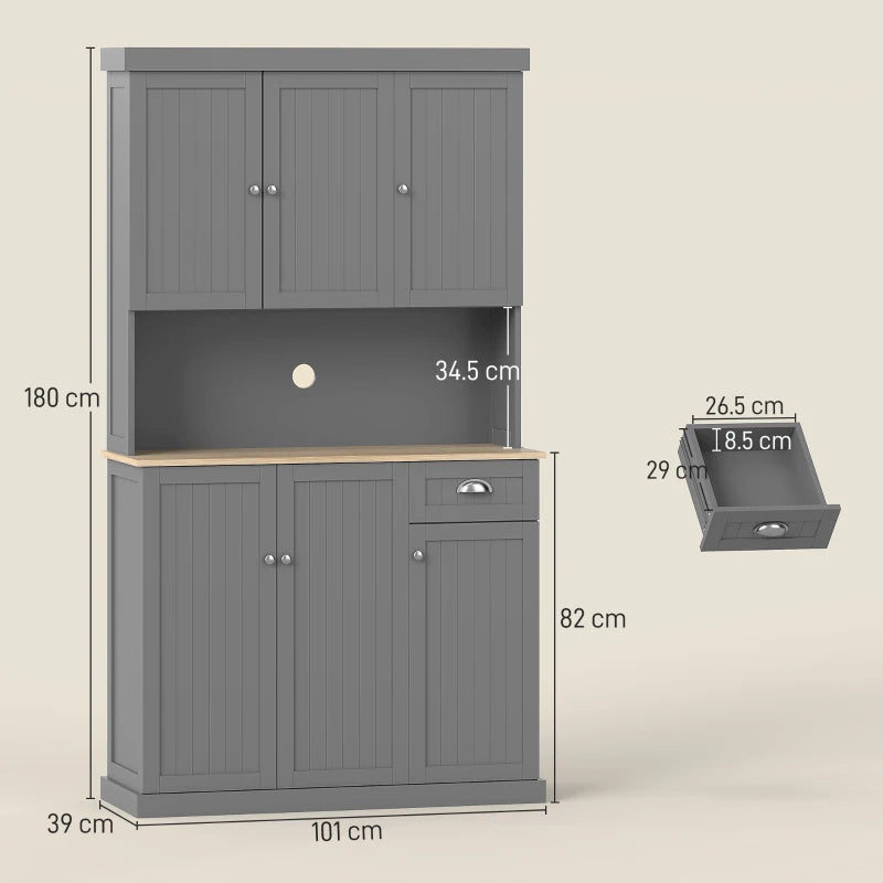 HOMCOM 180cm Freestanding Kitchen Cabinet - Grey