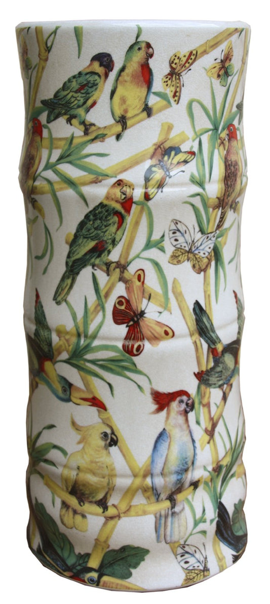 Ceramic Umbrella Stand, Bamboo & Tropical Bird Design