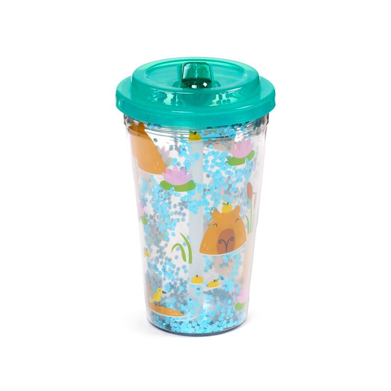 Shatterproof Double Walled Cup with Lid and Straw - Capybara