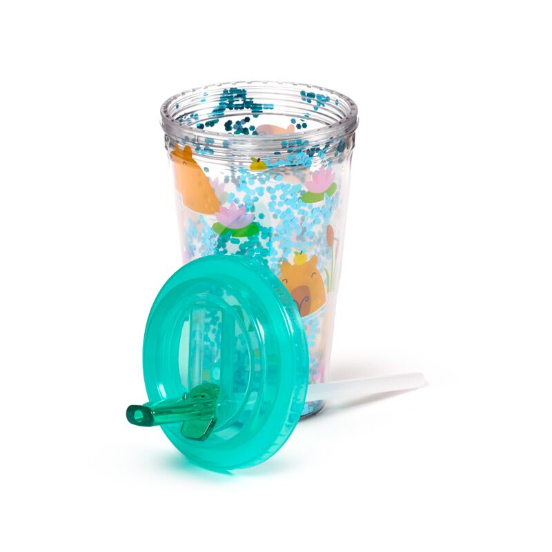 Shatterproof Double Walled Cup with Lid and Straw - Capybara