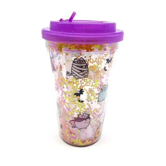 Shatterproof Double Walled Cup with Lid and Straw - Pusheen the Cat Halloween