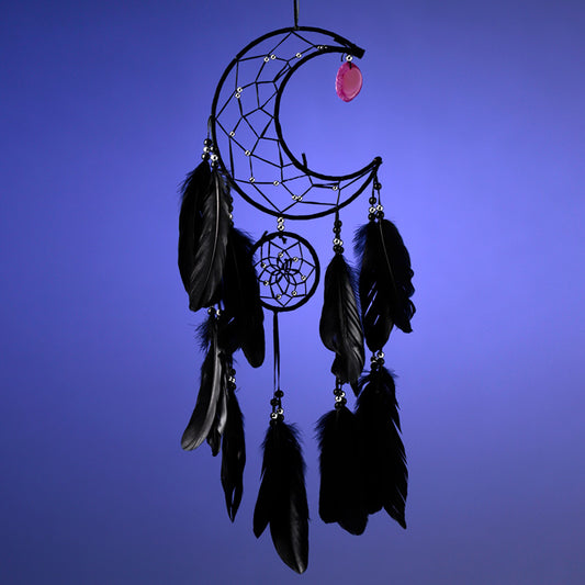 Dreamcatcher with Agate Charm - Black Sickle Crescent Moon