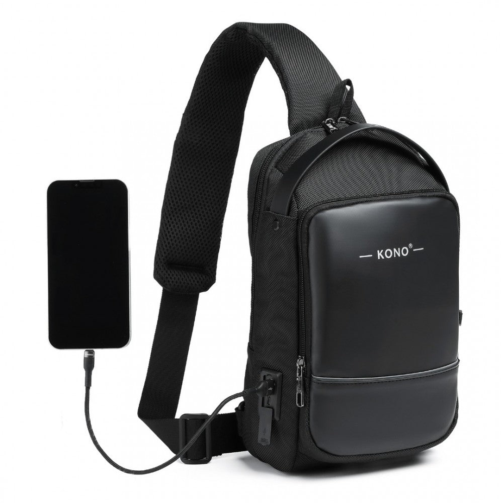 Kono Smart Sling Chest Bag With Usb Charging Port Lightweight Single Strap Crossbody Backpack