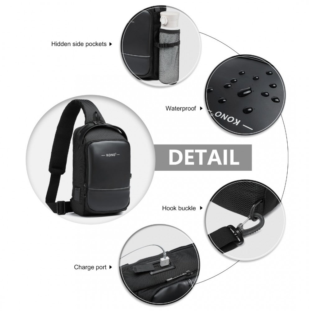 Kono Smart Sling Chest Bag With Usb Charging Port Lightweight Single Strap Crossbody Backpack