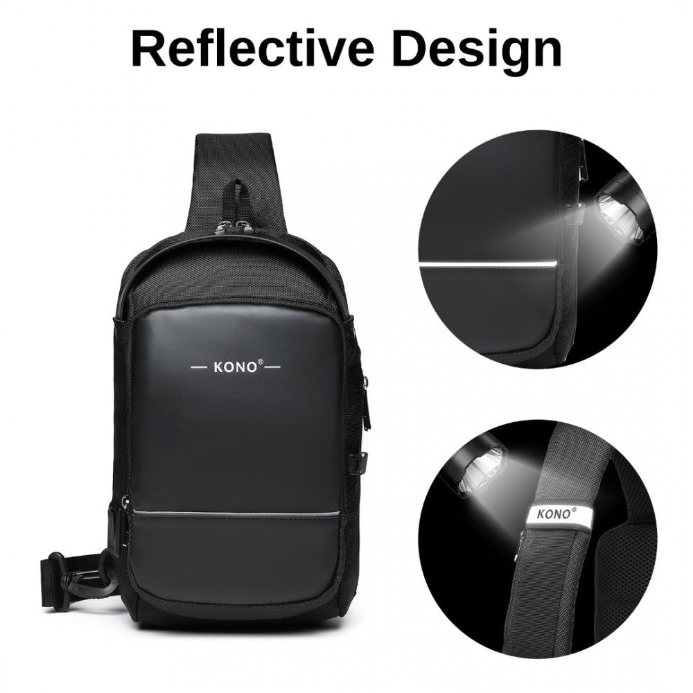 Kono Smart Sling Chest Bag With Usb Charging Port Lightweight Single Strap Crossbody Backpack