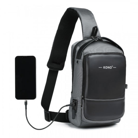 Kono Smart Sling Chest Bag With Usb Charging Port Lightweight Single Strap Crossbody Backpack