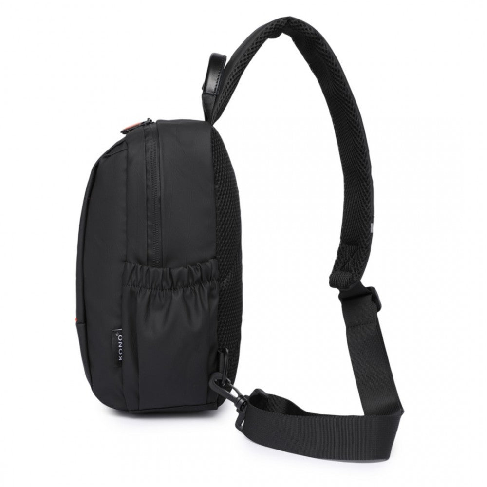 Water resistant ultra-thin lightweight sling chest bag with reflective trim