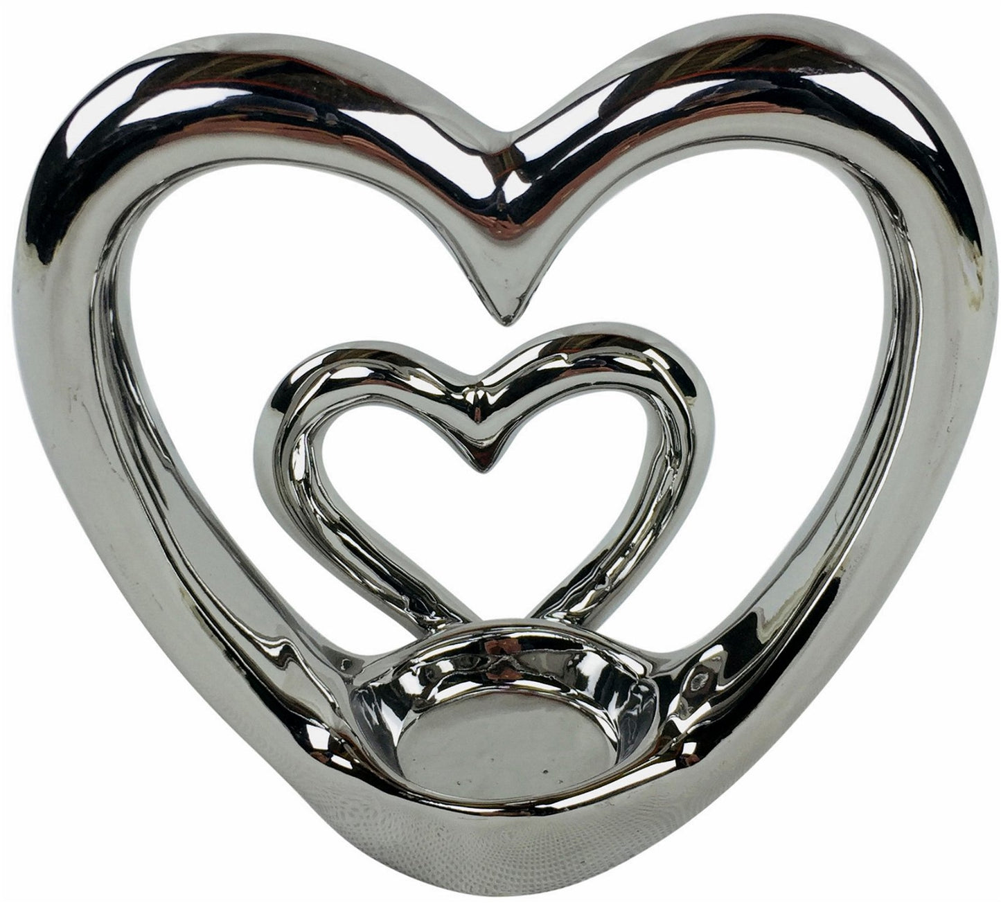 Silver Double Heart Tealight Holder