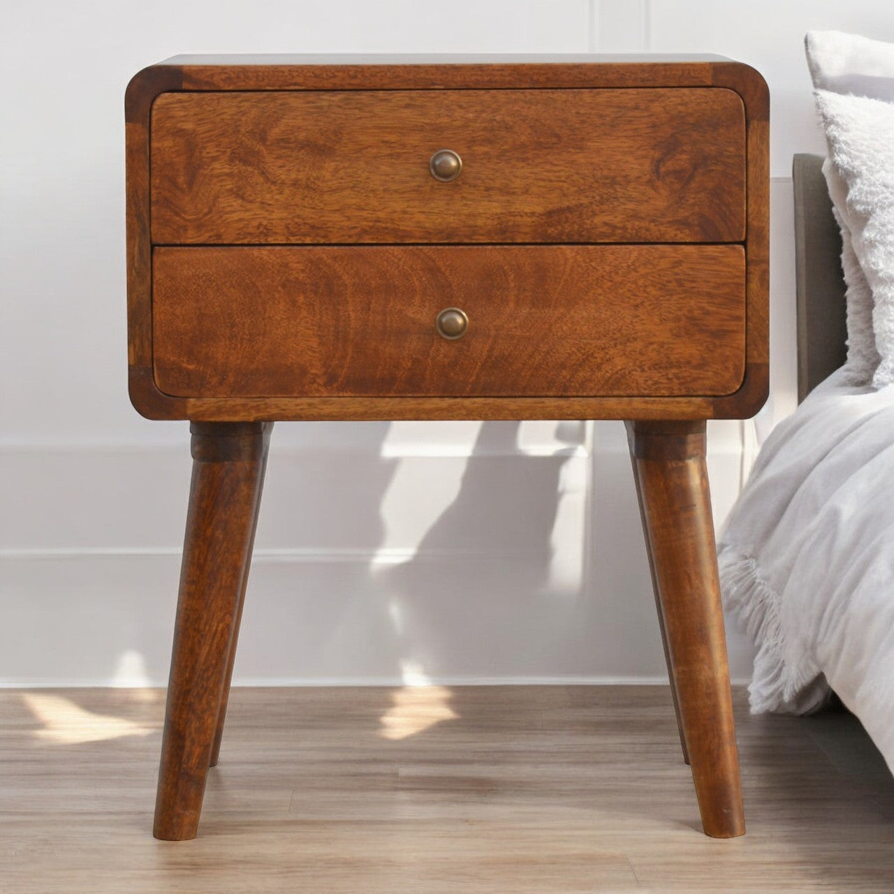 Curved Chestnut Bedside