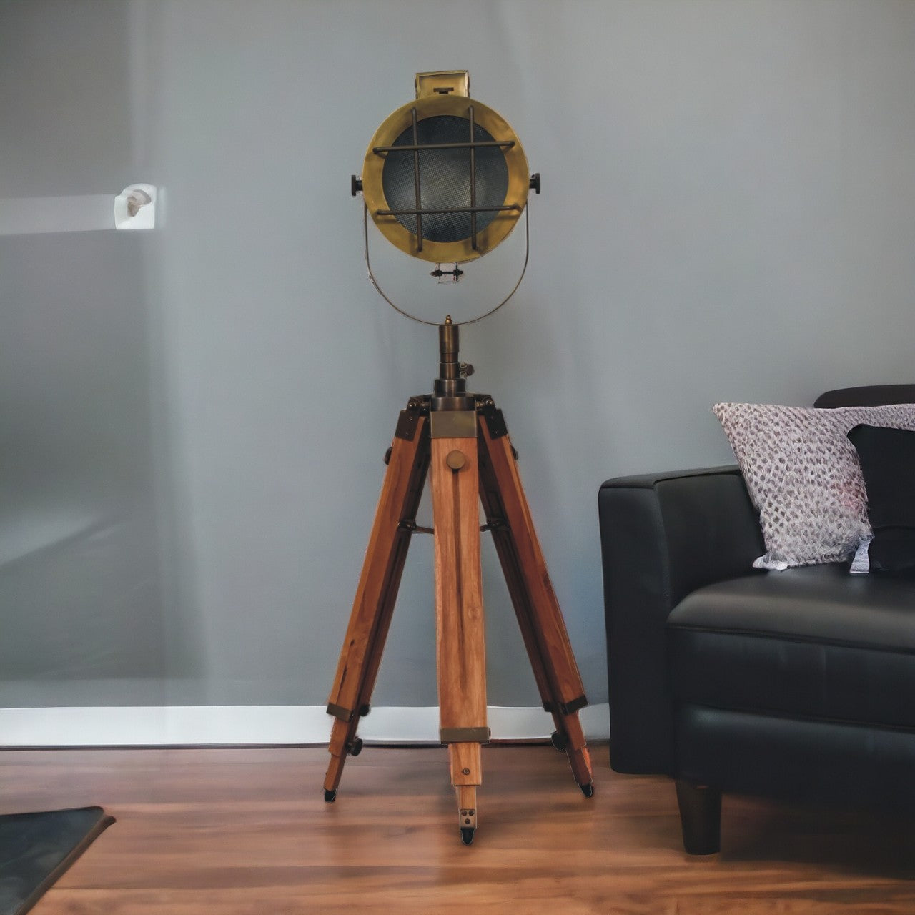 Caged Brass Spotlight Floor Lamp