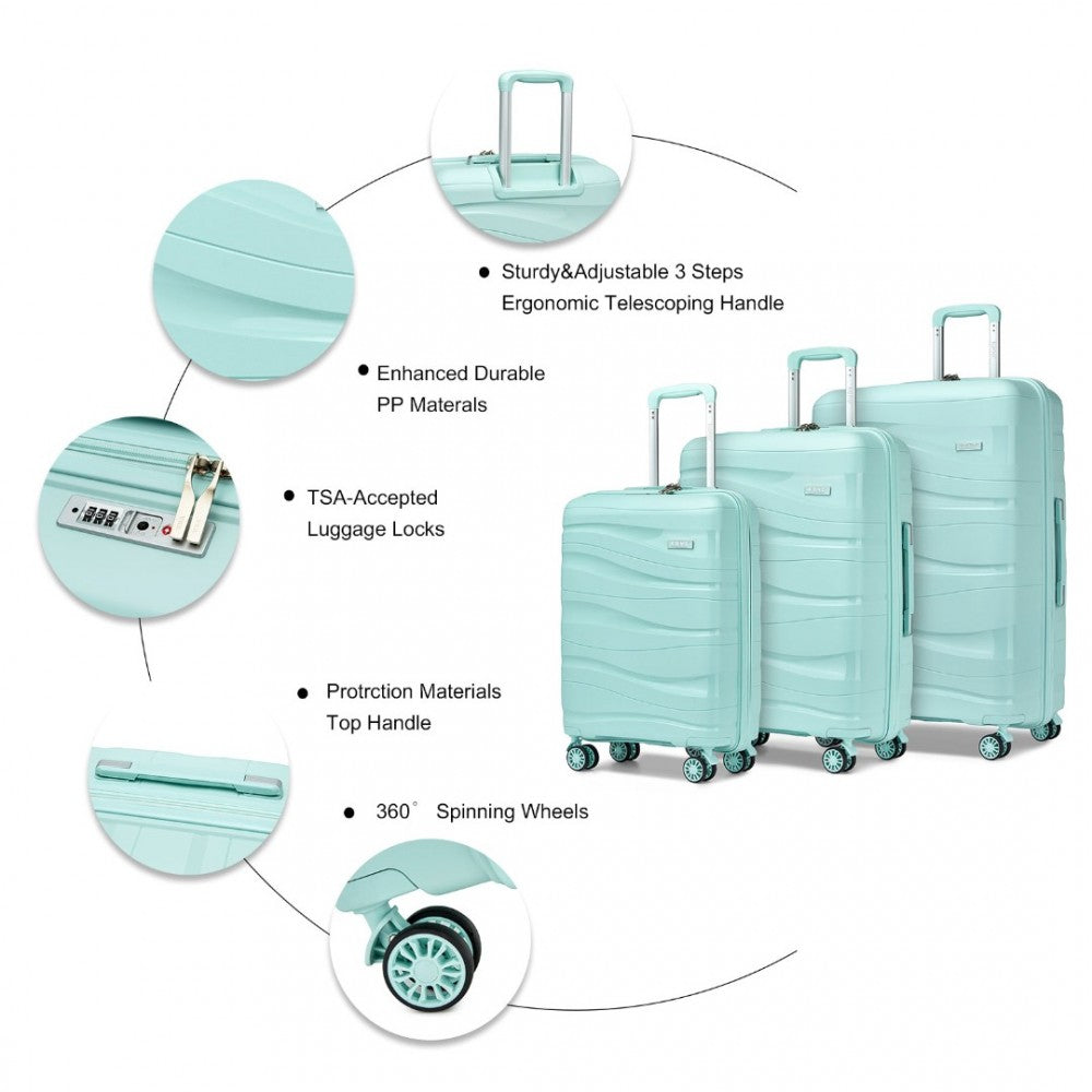 Kono Lightweight Polypropylene Hard Shell 3 Piece Suitcase Set