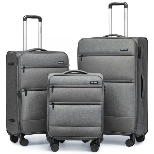 3 piece lightweight soft shell luggage set - Grey