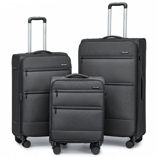 3 piece lightweight soft shell luggage set - Black