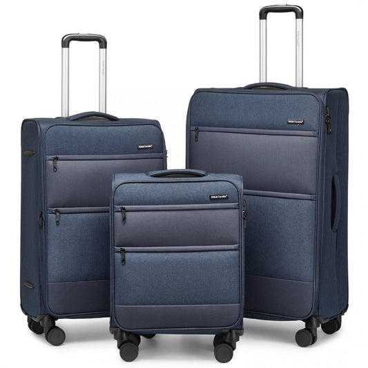 3 piece lightweight soft shell luggage set  - navy