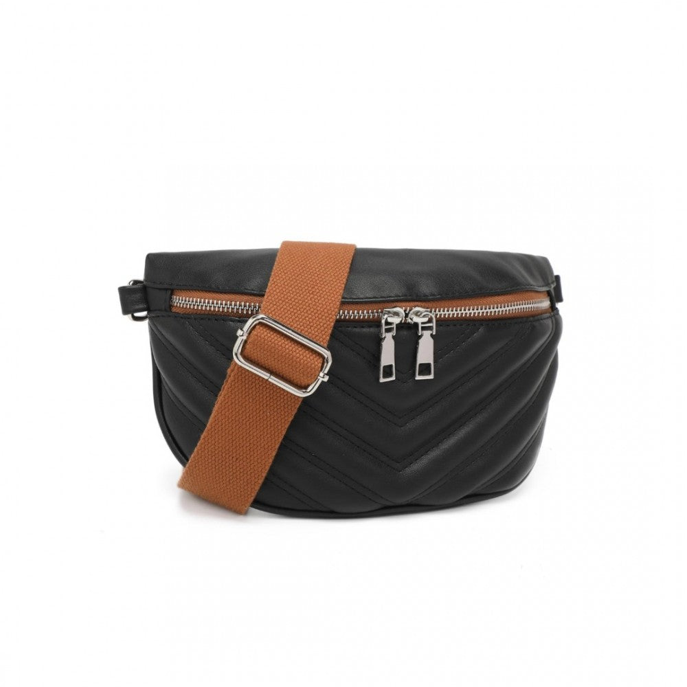 Miss Lulu Wide Strap Bum Bag Lightweight Adjustable Waist Bag - Black And Brown