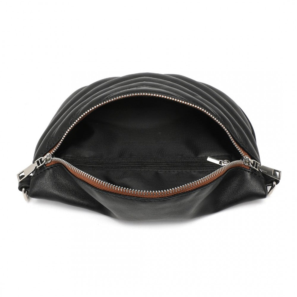 Miss Lulu Wide Strap Bum Bag Lightweight Adjustable Waist Bag - Black And Brown