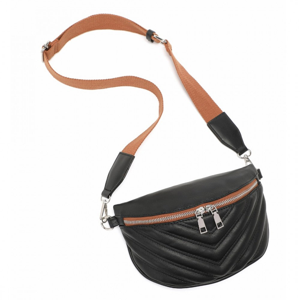 Miss Lulu Wide Strap Bum Bag Lightweight Adjustable Waist Bag - Black And Brown