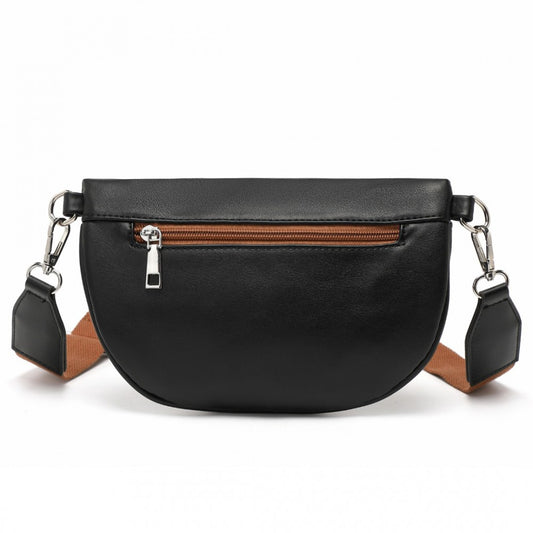 Miss Lulu Wide Strap Bum Bag Lightweight Adjustable Waist Bag - Black And Brown