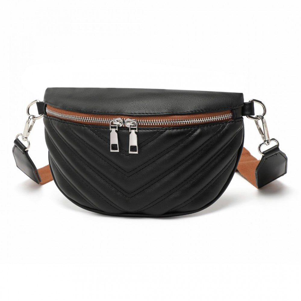 Miss Lulu Wide Strap Bum Bag Lightweight Adjustable Waist Bag - Black And Brown