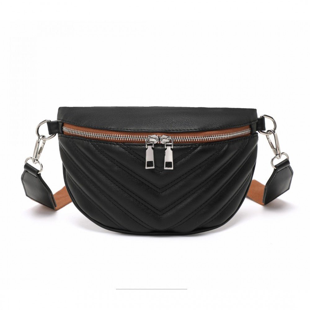 Miss Lulu Wide Strap Bum Bag Lightweight Adjustable Waist Bag - Black And Brown