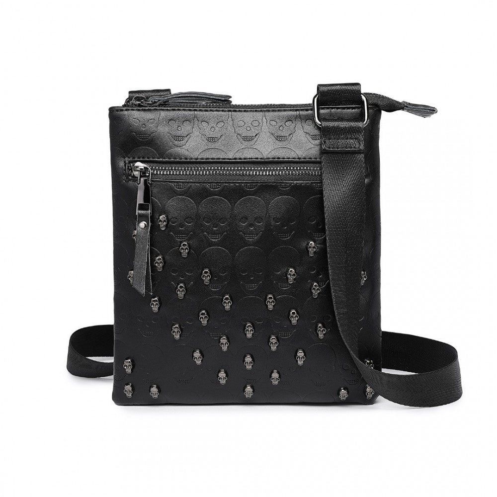 Gothic skull embossed PU leather crossbody messenger bag