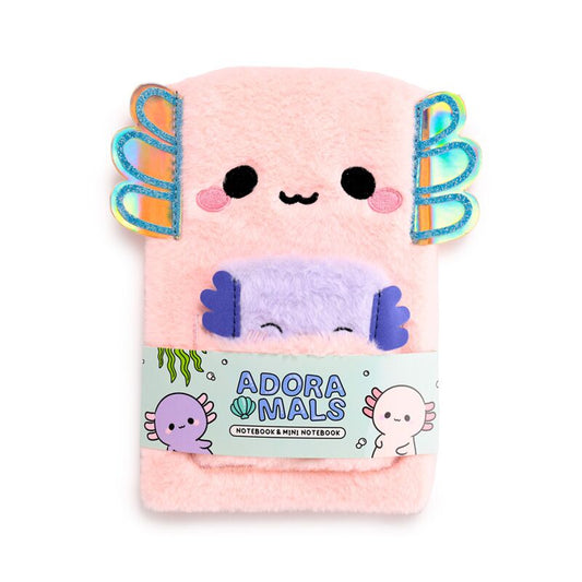 Plush A5 Notebook with Pouch & Mini Notebook - Adoramals Maddie the Axolotl