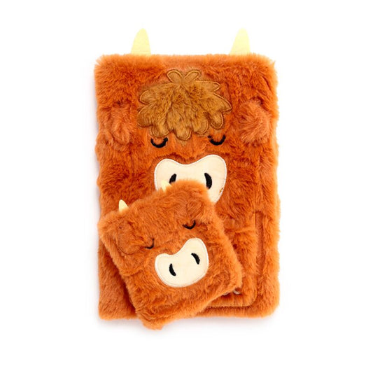 Plush A5 Notebook with Pouch & Mini Notebook - Highland Coo