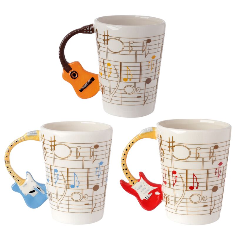 Shaped Handle Ceramic Mug - Guitar with Sheet Music Decal
