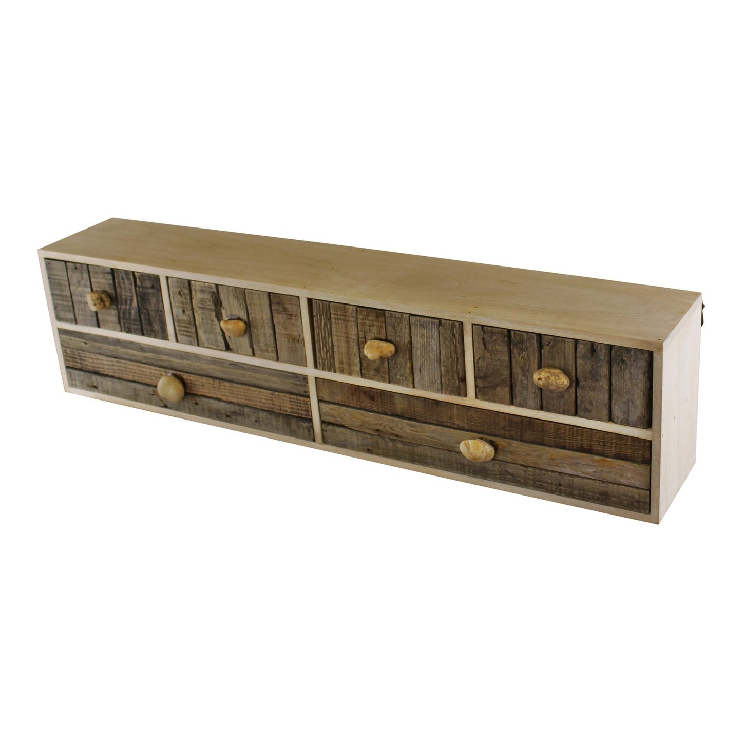 6 Drawer Unit, Driftwood Effect Drawers With Pebble Handles, Freestanding or Wall Mountable