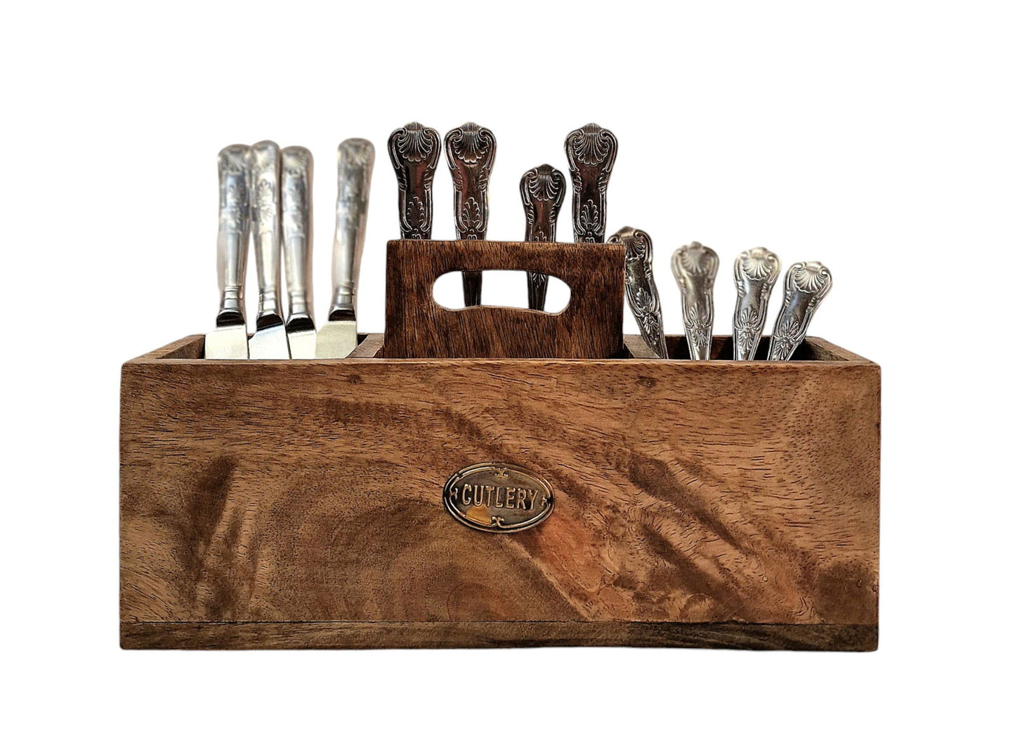 Mango Wood Cutlery Stand with Handle