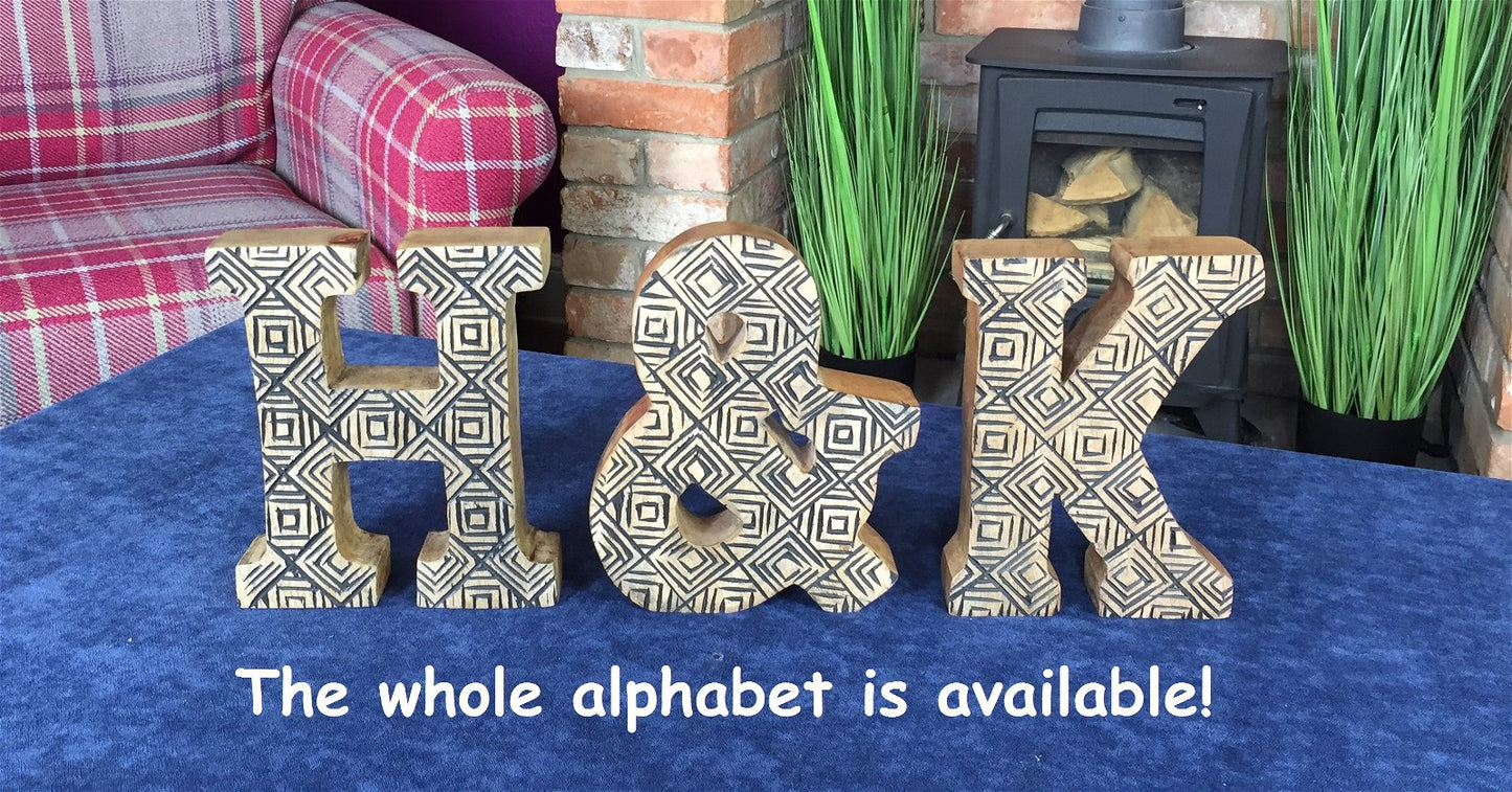 Hand Carved Wooden Geometric Letter T