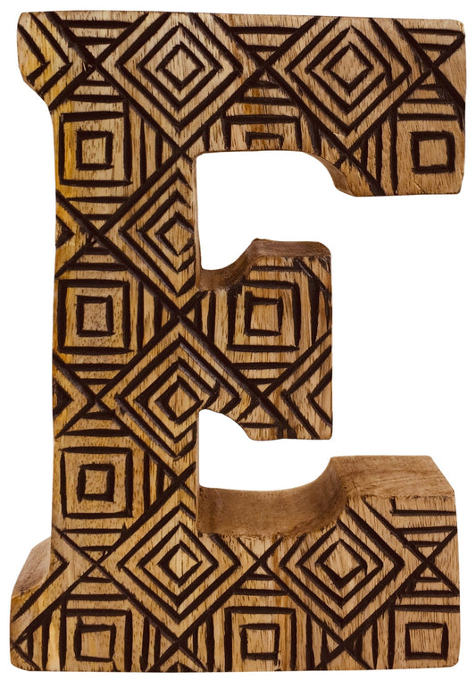 Hand Carved Wooden Geometric Letter E