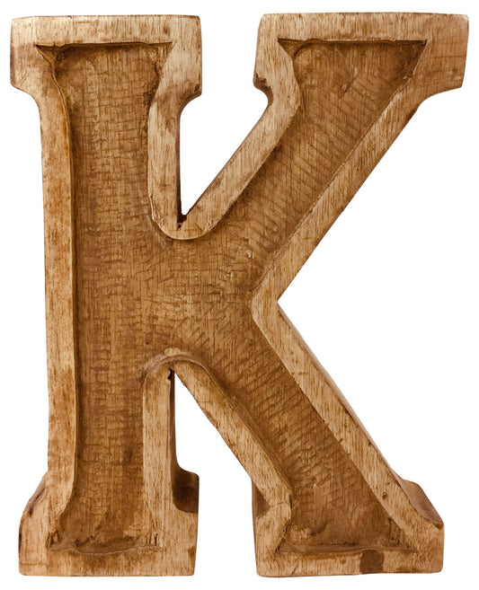 Hand Carved Wooden Embossed Letter K