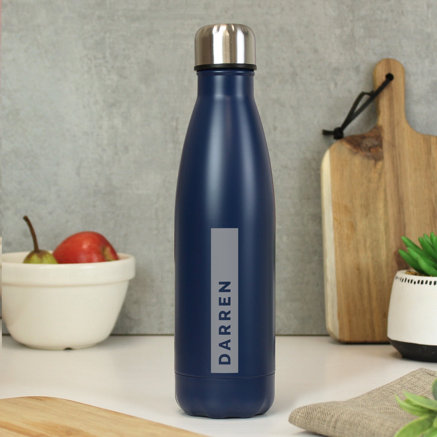 Personalised Rectangle Navy Metal Insulated Drinks Bottle