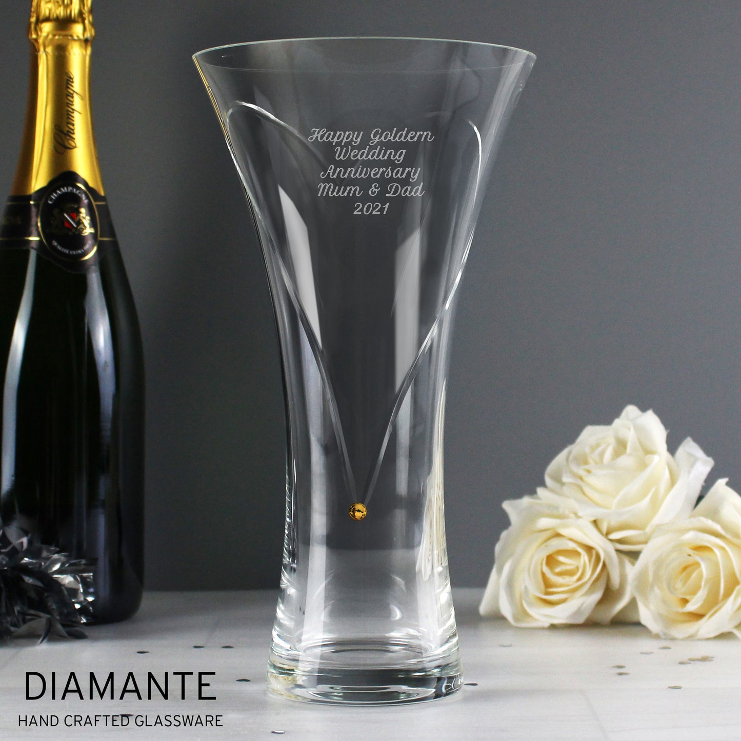 Personalised Large Hand Cut Ruby Diamante Heart Vase (Copy)